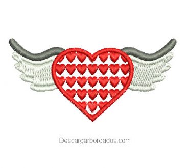 Diseño bordado de corazón con alas