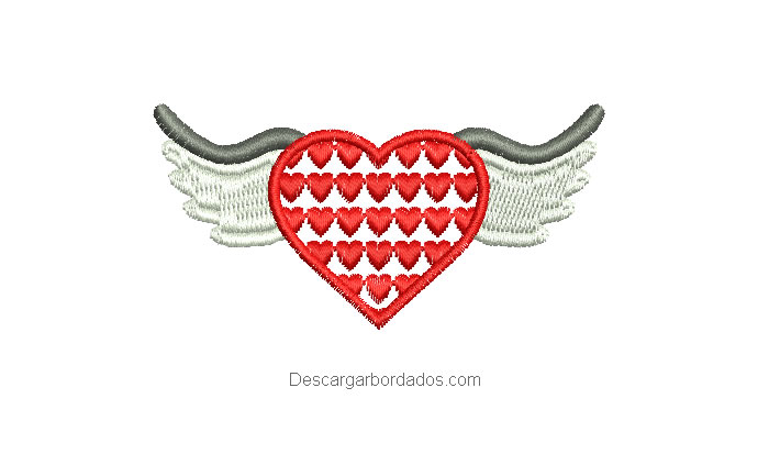 Diseño bordado de corazón con alas
