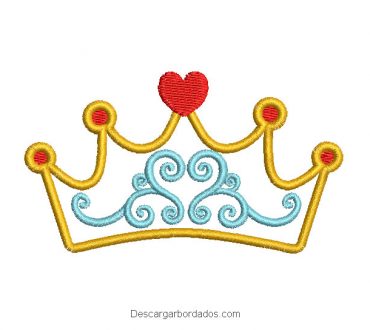 Diseño bordado de corona con corazón