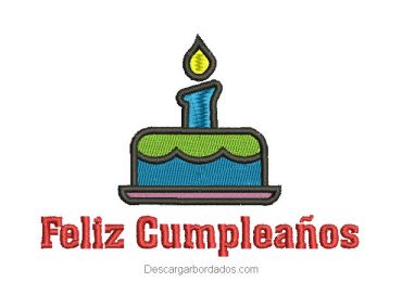 Diseño bordado de feliz cumpleaños con torta