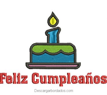 Diseño bordado de feliz cumpleaños con torta