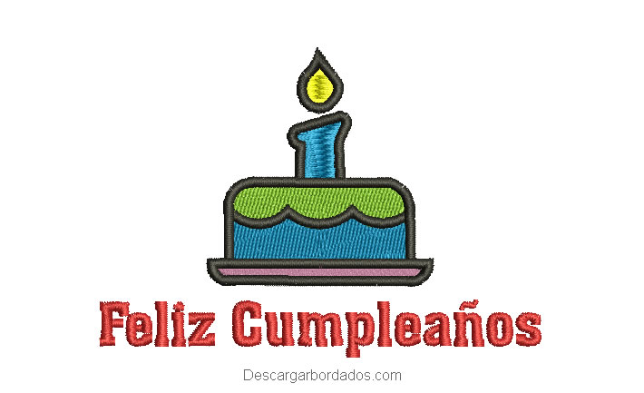 Diseño bordado de feliz cumpleaños con torta