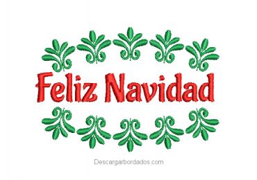 Diseño bordado de feliz navidad con hojas