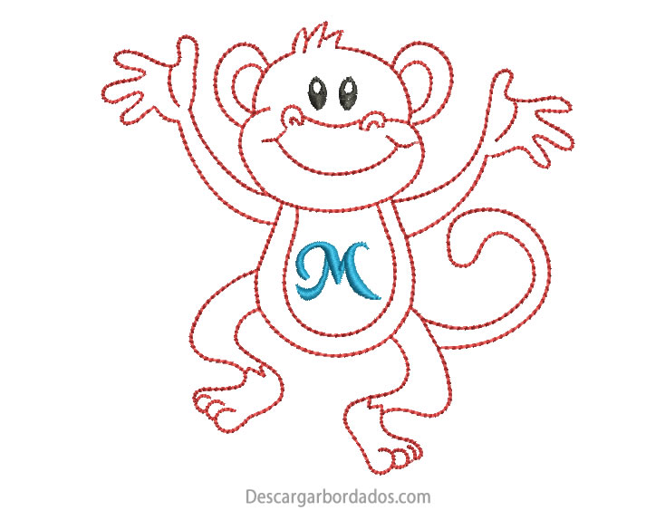 Diseño bordado de mono delineado