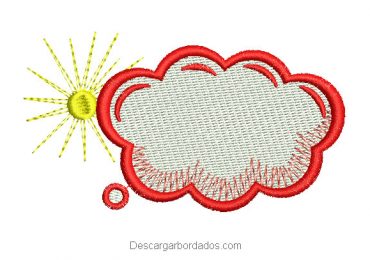 Diseño bordado de nube con sol