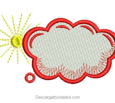 Diseño bordado de nube con sol