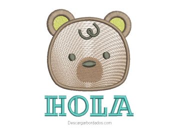 Diseño bordado de oso con letra