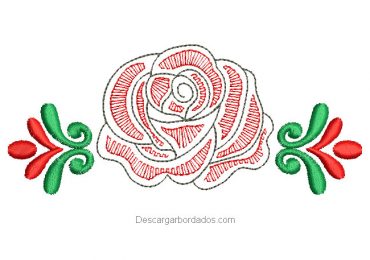 Diseño bordado de rosas con hojas
