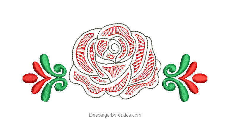 Diseño bordado de rosas con hojas