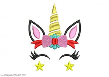 Diseño bordado de unicornio con lazo