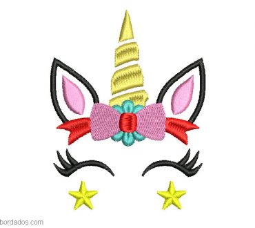 Diseño bordado de unicornio con lazo