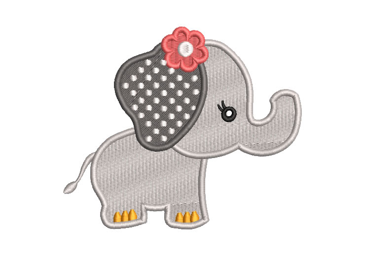 Elefante Bebé con Flores Diseños de Bordado