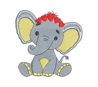 Elefante Bebé con Vincha de Corazón Diseños de Bordado