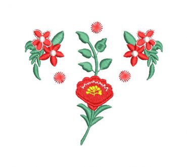 Flores Rojas con Hojas Diseño de Bordado