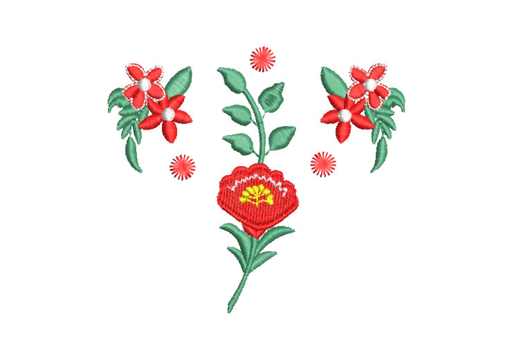 Flores Rojas con Hojas Diseño de Bordado