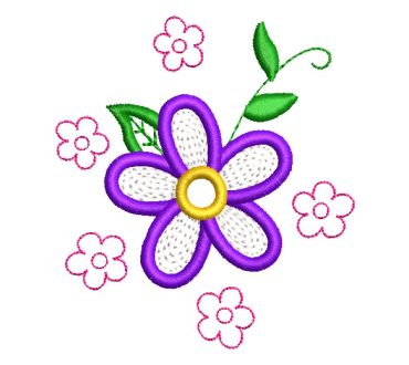 Flores con Hojas Verdes Diseños de Bordado