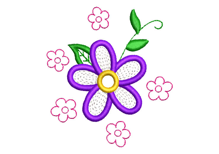 Flores con Hojas Verdes Diseños de Bordado