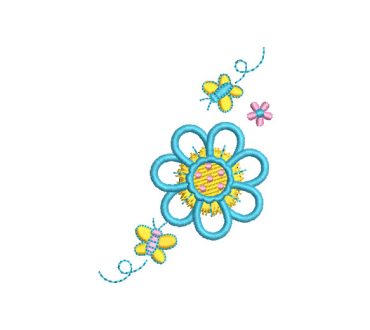 Flores con Mariposa Diseños de Bordado