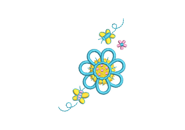 Flores con Mariposa Diseños de Bordado