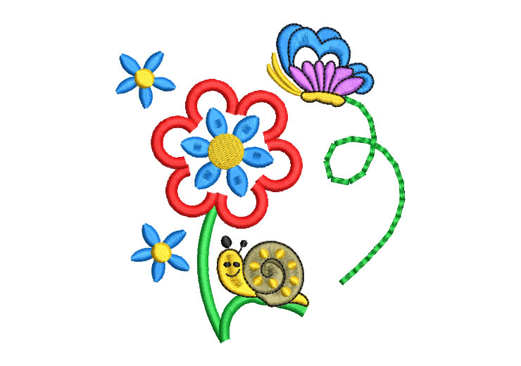 Flores de Colores con Caracol Diseños de Bordado