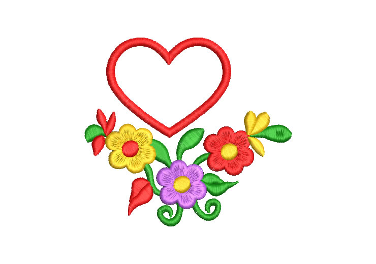 Flores de Colores con Corazón Diseños de Bordado