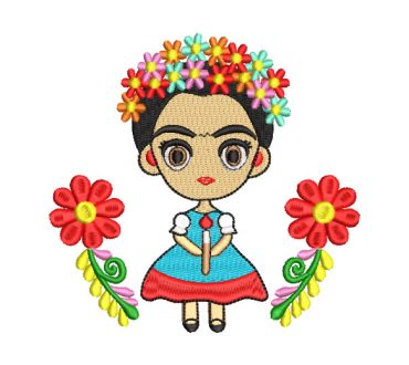 Frida Kahlo Animada con Flores Diseños de Bordado