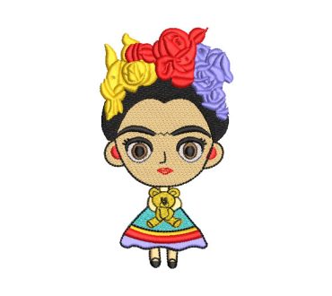 Frida Kahlo Muñeca Infantil con Oso Diseños de Bordado