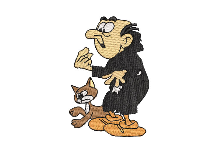 Gargamel con Gato Pitufos Diseños de Bordado