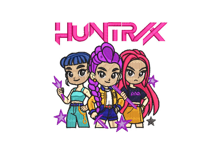 Huntrix Rumi Mira y Zoey Diseños de Bordado