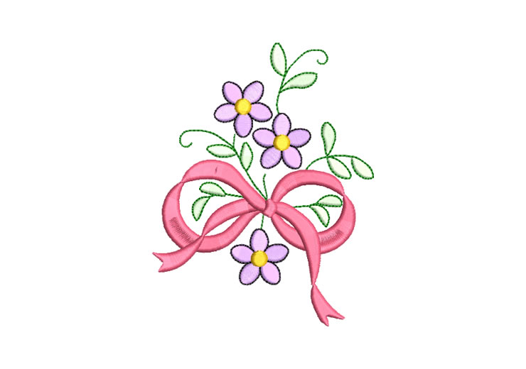 Lazo Rosa con Flores Diseños de Bordado