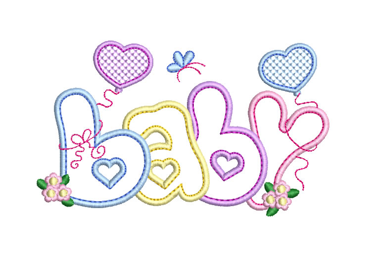 Letra Baby con Flores y Corazón Diseños de Bordado