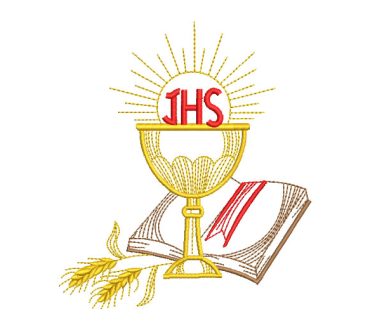 Letra JHS copa Cáliz con Biblia y Trigo Diseños de Bordado