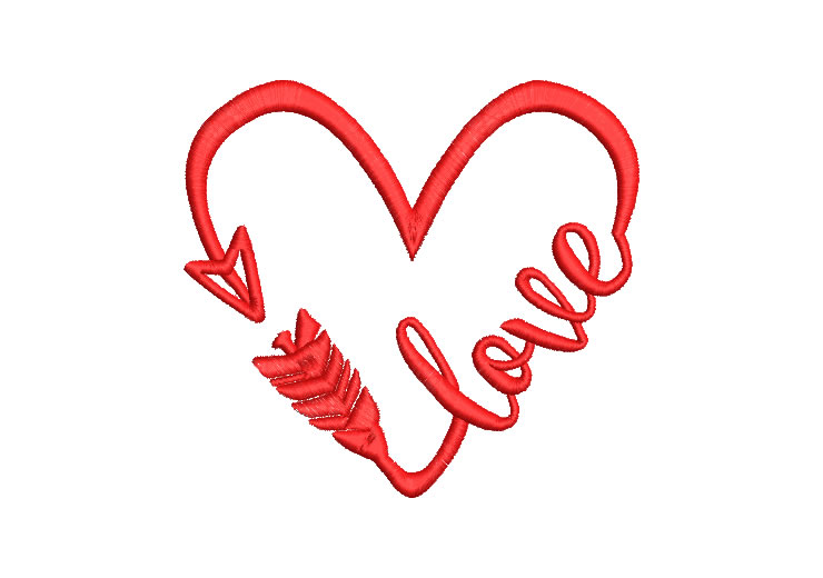 Letra Love en Forma de Corazón Diseños de Bordado
