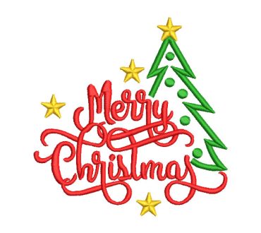 Letra de Navidad Merry Christmas con Árbol Diseños de Bordado