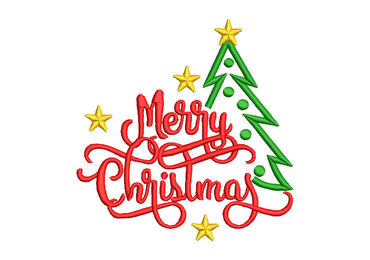 Letra de Navidad Merry Christmas con Árbol Diseños de Bordado