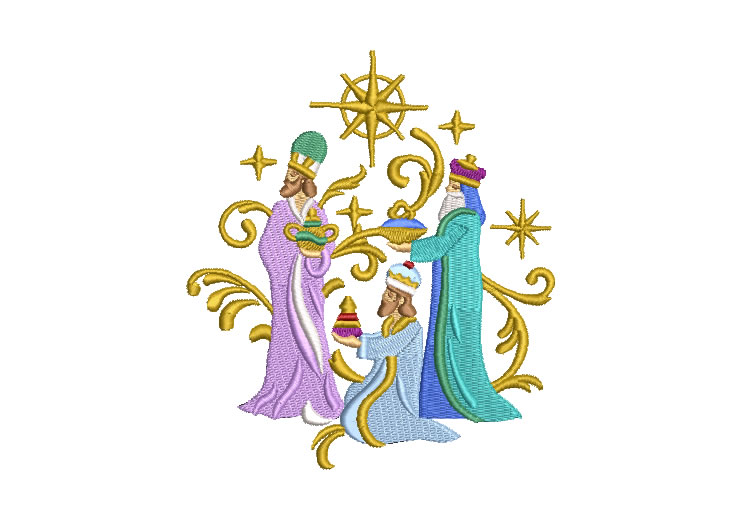 Los tres Reyes Magos con Regalo Diseños de Bordado