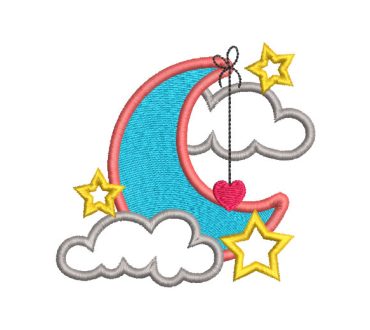 Luna Nube y Estrella con Corazón Diseños de Bordado
