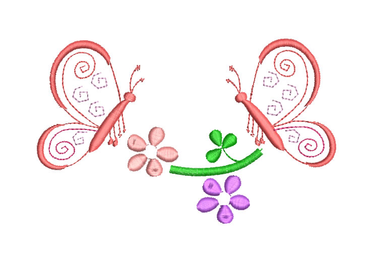 Mariposa Infantil con Flores Diseños de Bordado