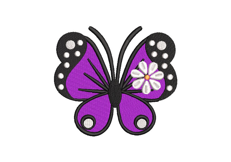 Mariposa Morado con Borde Negro Diseños de Bordado