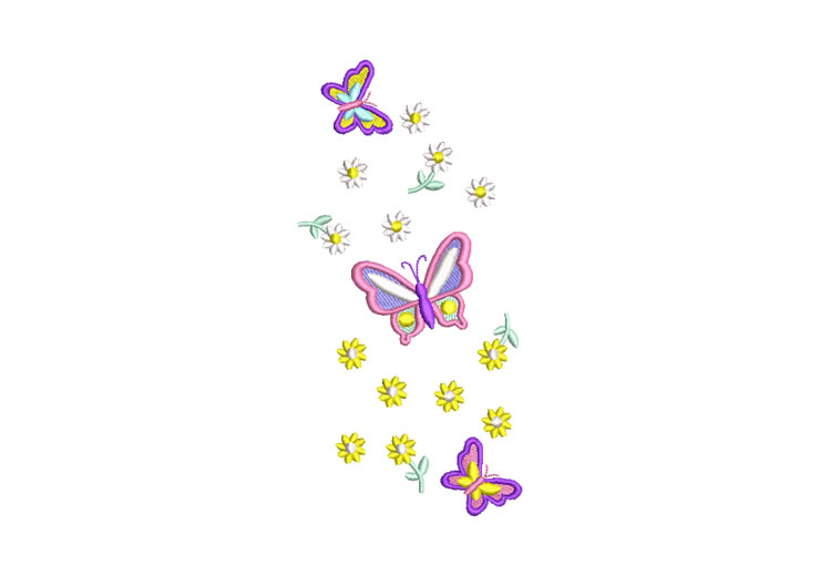 Mariposa con Flores Bonitas Diseños de Bordado