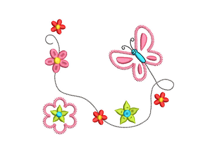 Mariposa con Flores Bonitas Diseños de Bordado