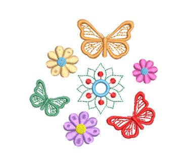 Mariposas con Flores de Colores Diseños de Bordados