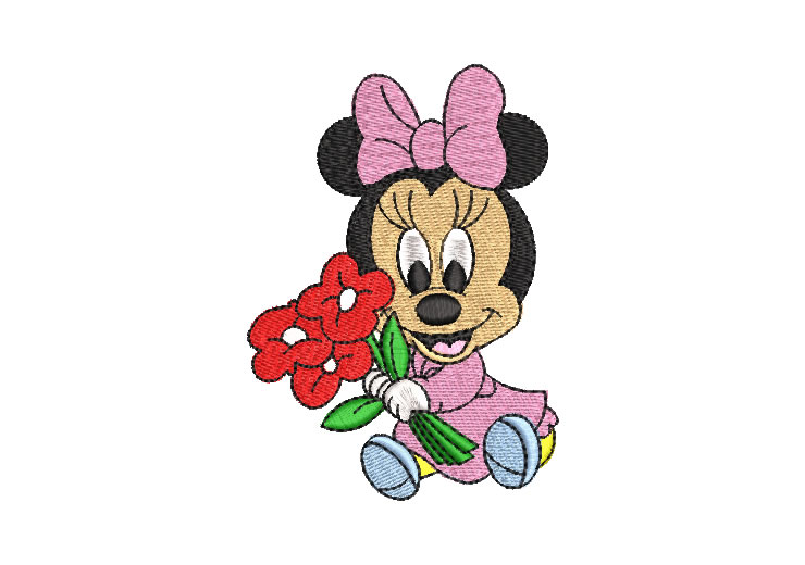 Minnie Mouse Bebé con Flores Diseños de Bordado