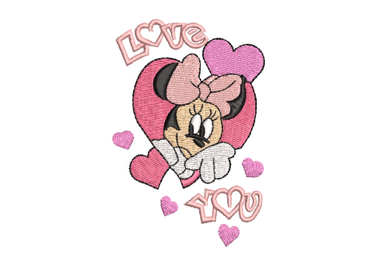 Minnie Mouse con Corazón y Letras Diseños de Bordado