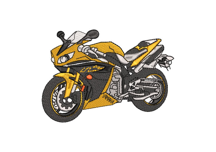 Moto de Carrera Amarillo Diseños de Bordado