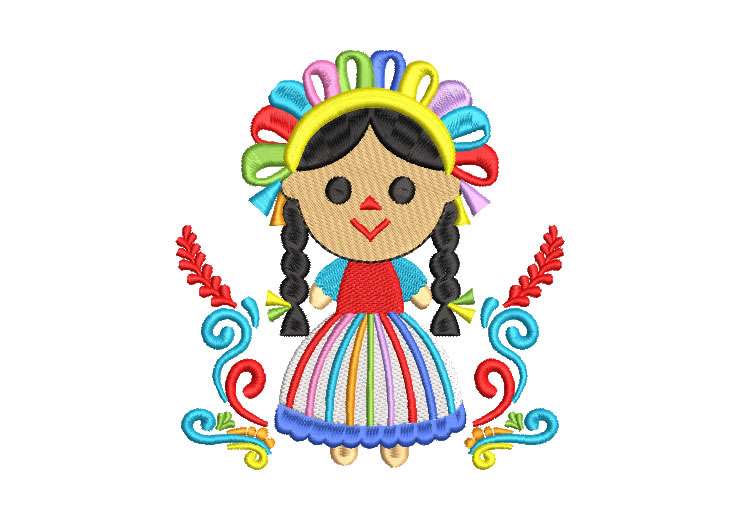Muñeca Mexicana Lele con Flores Diseños de Bordado