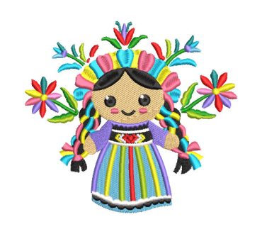 Muñeca con Vestido y Corona de Colores Diseños de Bordado