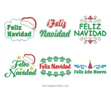 Paquete de 6 diseños bordados letra de feliz navidad