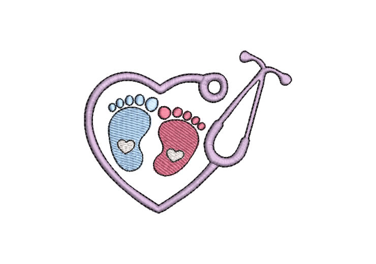 Pies de Bebé y Corazón Diseños de Bordado