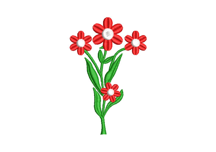 Planta con Flores Rojas Diseños de Bordado